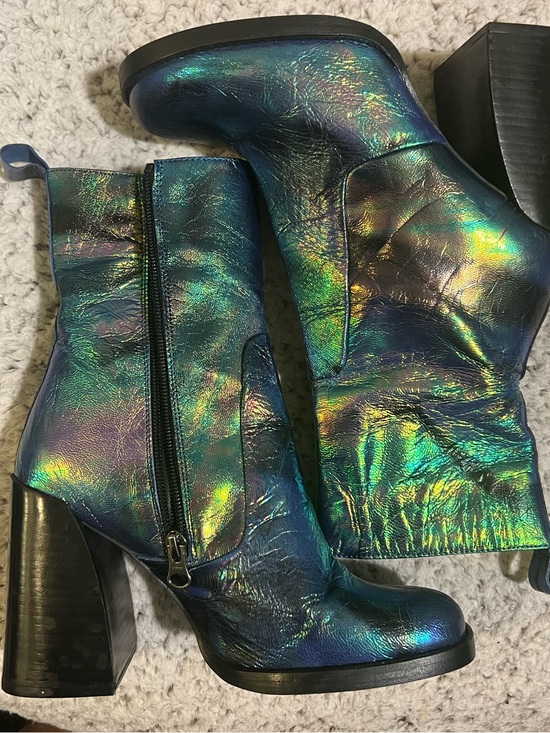 L'INTERVALLE Shoes - L'INTERVALLE Metallic Blue-Green Ankle Boots with Block Heel